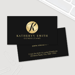 Svarta och Guld Elegant Monogram Visitkort