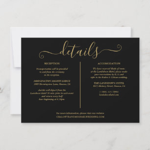 Svarta och guld Färgade Ljus Sladd Wedding Detalje Inbjudningar
