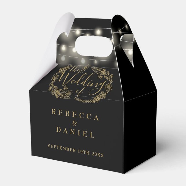 Svarta och guld Färgade Sladdlyktor Blommig Bröllo Presentaskar (Framsidan Sidan)