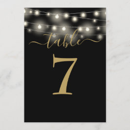 Svarta och guld Färgade Strängljus Bordskort Numme