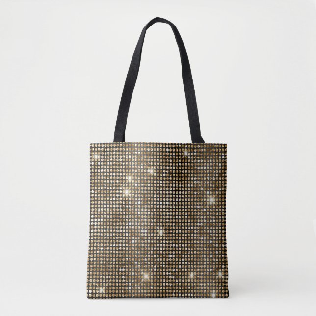 Svarta och Guld Faux Glitter Glam Dots Tygkasse (Framsida)