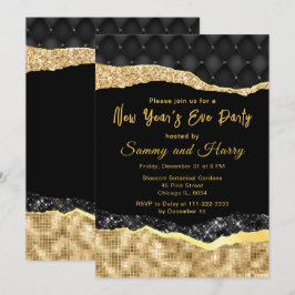Svarta och Guld Glam Tårar Nyårsafton Party Inbjudningar
