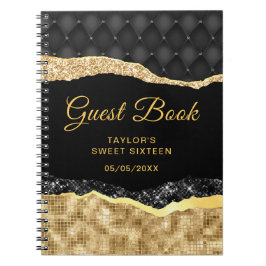 Svarta och Guld Glam Tårar Sweet sixteen Guest Bok Anteckningsbok