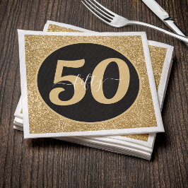 Svarta och Guld Glitter 50 femtio år 50:e födelsed Pappersservett