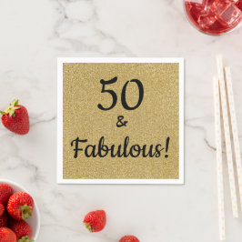 Svarta och Guld Glitter 50 och Fabulous Birthday Pappersservett