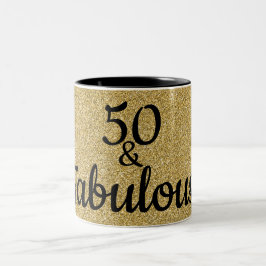 Svarta och Guld Glitter 50 och Fabulous Birthday Två-Tonad Mugg
