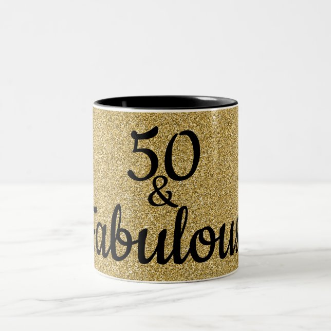 Svarta och Guld Glitter 50 och Fabulous Birthday Två-Tonad Mugg (Center)
