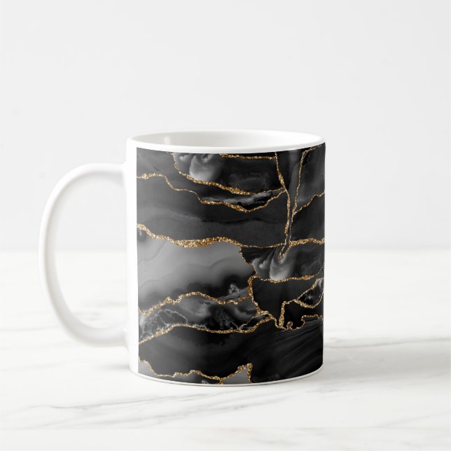 Svarta och Guld Glitter agate Kaffemugg (Vänster)