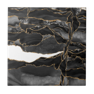 Svarta och Guld Glitter agate Kakelplatta