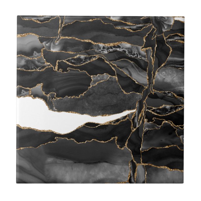 Svarta och Guld Glitter agate Kakelplatta (Framsidan)