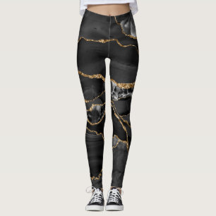 Svarta och Guld Glitter agate Leggings