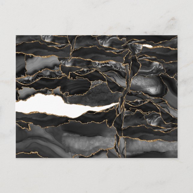 Svarta och Guld Glitter Agate Vykort (Framsida)