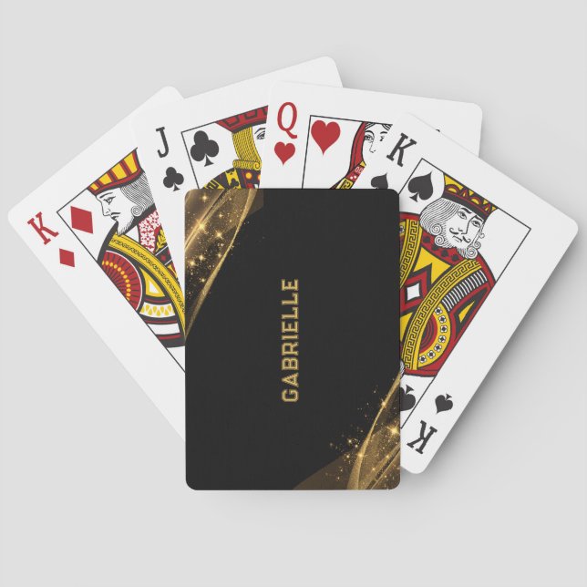 Svarta och guld glitter anpassningsbar monogram casinokort (Baksidan)