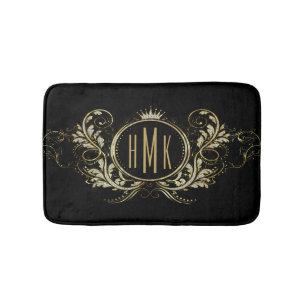 Svarta och Guld Glitter Girly Blommigt Ram Badrumsmatta