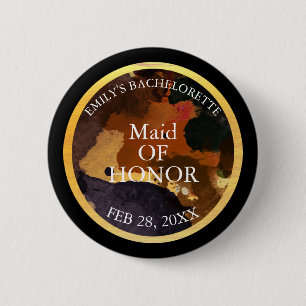 Svarta och Guld Glitter-Maid of honor-Bachelor Knapp