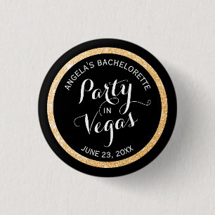Svarta och Guld Glitter Party i Vegas Anpassningsb Knapp