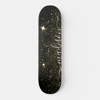Svarta och Guld Gnistra Glitter Personligen Mini Skateboard Bräda 18,5 Cm