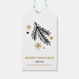 Svarta och guld gräs och stjärndoodle-christmas presentetikett