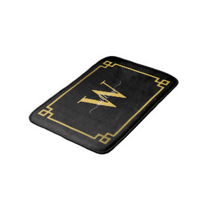Svarta och Guld grekiska Nyckel Monogramme Badrumsmatta