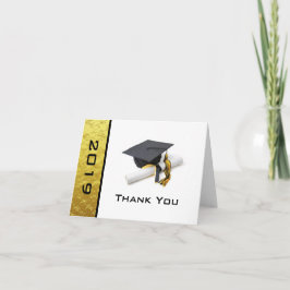 Svarta och Guld Gult Studentmössa och Tassel Tack Kort
