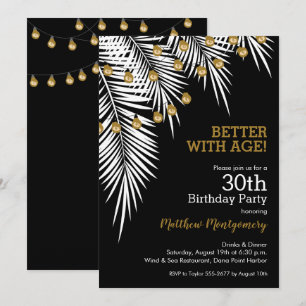 Svarta och Guld Handflatan Födelsedagsfest Inbjudningar