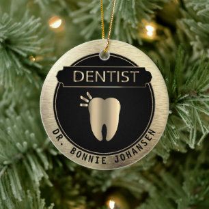 🦷 - Svarta och Guld Julgransprydnad Keramik