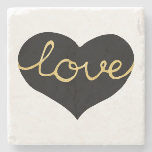 Svarta och Guld Kärlek Heart Stone Underlägg