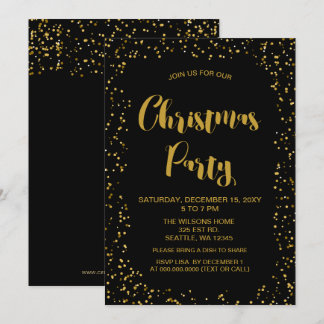 Svarta och Guld-konetti Modern jul Party Inbjudningar