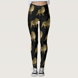 Svarta och Guld Lejon Leggings