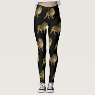 Svarta och Guld Lejon Leggings