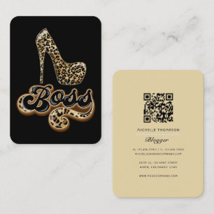 Svarta och Guld Leopard Chef Dam QR-kod Visitkort