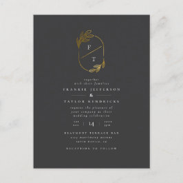 Svarta och Guld Löv Monogram | Modern Photo Bröllo Inbjudan Vykort