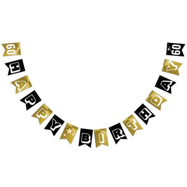 Svarta och Guld Lycklig 60:e födelsedagen Vimplar (Alla)