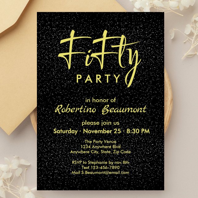 Svarta och Guld Manar 50:e överraskningsdagen Inbjudningar (Skapare uppladdad)