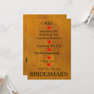 Svarta och Guld med hjärta blir du min bridesmaid Inbjudningar