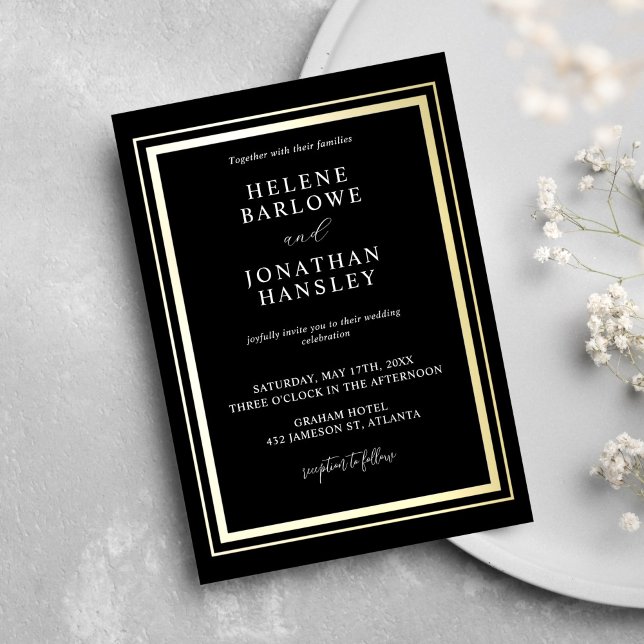 Svarta och Guld minimalistiska moderna Elegant brö Inbjudningar (Black And Gold Minimalist Modern Elegant Wedding Invitation)