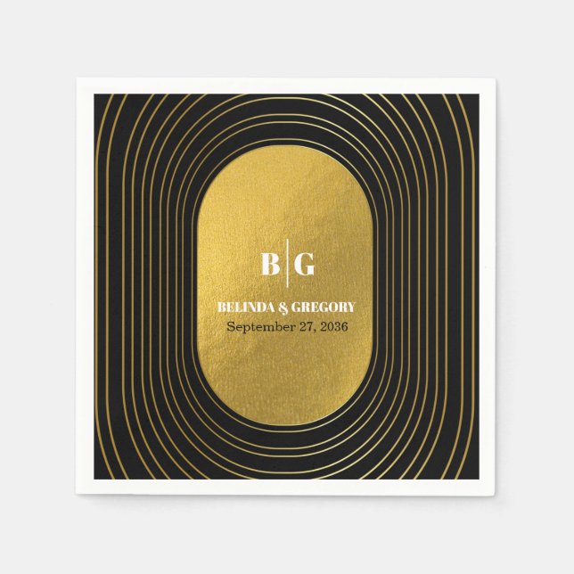 Svarta och Guld moderna minimalistbåge Bröllop Pappersservett (Framsidan)