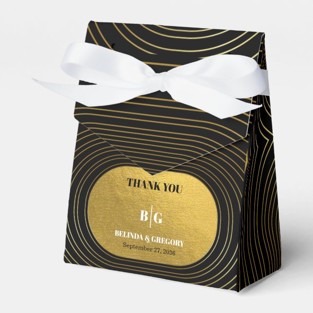 Svarta och Guld moderna minimalistbåge Bröllop Presentaskar (Framsidan Sidan)