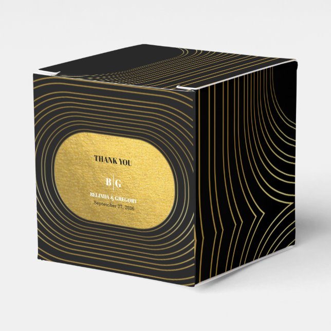 Svarta och Guld moderna minimalistbåge Bröllop Presentaskar (Framsidan Sidan)