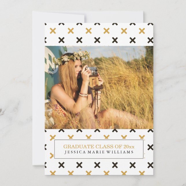 Svarta och Guld moderna Studentkort Inbjudningar (Framsida)