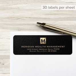 Svarta och Guld Monogram-Adressetiketter Returadress Etikett