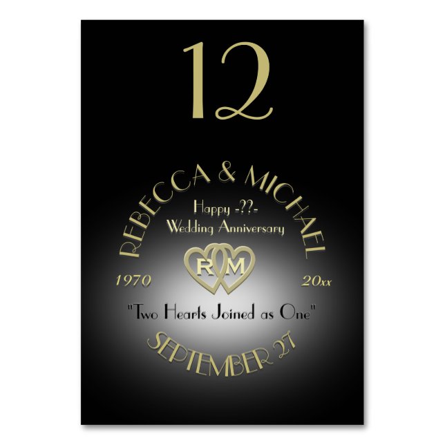 Svarta och Guld Monogram-Bordsnummer Bordsnummer (Framsidan)