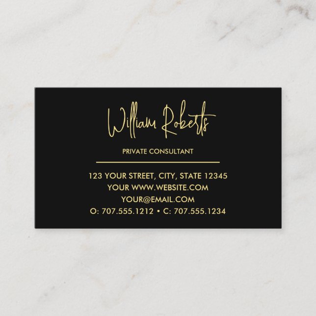 Svarta och Guld Monogram | Elegant Initialt skript Visitkort (Framsida)