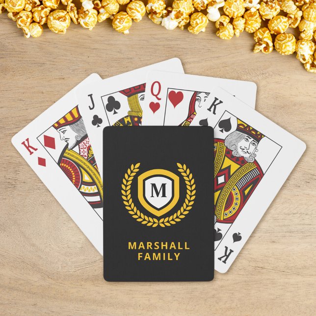 Svarta och Guld Monogram Logotyp Vapensköld Casinokort (Skapare uppladdad)