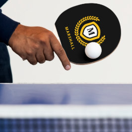 Svarta och Guld Monogram Logotyp Vapensköld Pingisracket