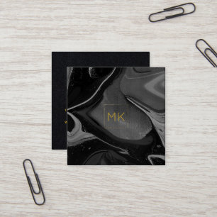 Svarta och Guld Monogram Marble Square Business Fyrkantigt Visitkort