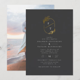 Svarta och Guld Monogram | Minimalistiskt foto Brö Inbjudningar