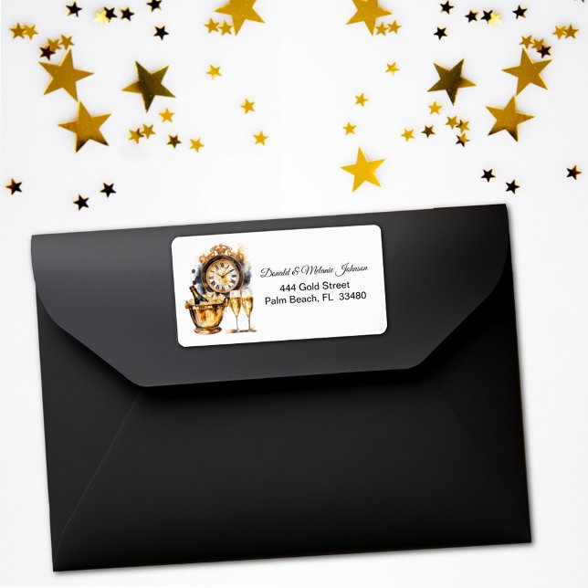 Svarta och Guld nya året Kväll Adress Adressetikett (Skapare uppladdad)