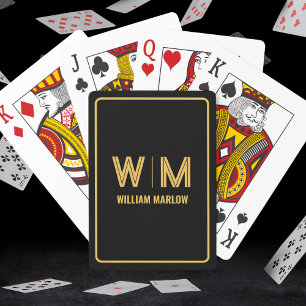 Svarta och Guld Personlig Monogram och Namn Anpass Casinokort