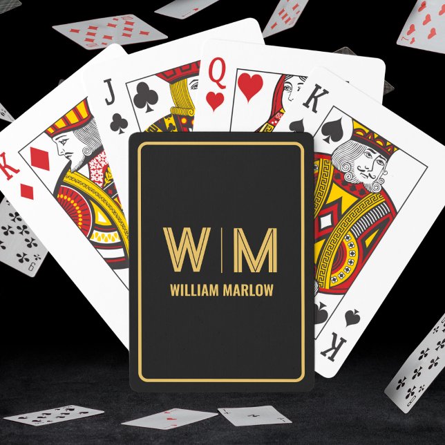 Svarta och Guld Personlig Monogram och Namn Anpass Casinokort (Skapare uppladdad)
